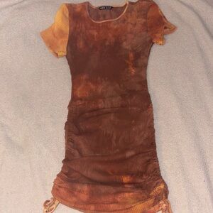 SHEIN Brown and Orange Tie-Dye Mini Dress